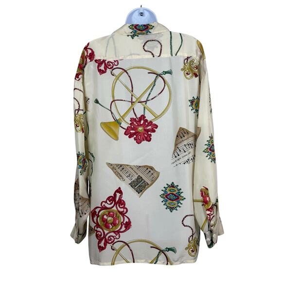 The Limited Top Womens Large Cream Silk Blouse Music Holiday Xmas Vintage Y2K - Picture 7 of 9